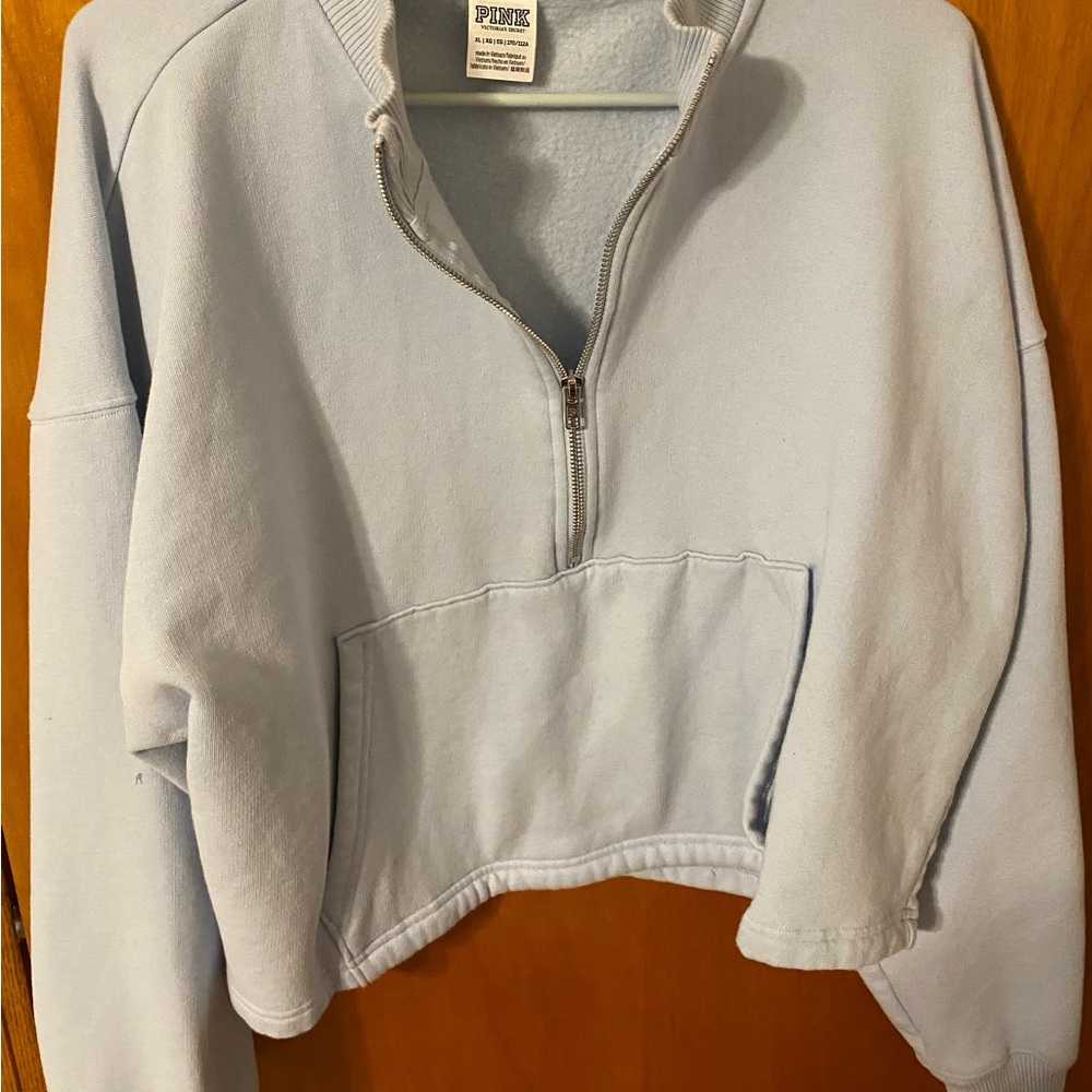 PINK Victoria's Secret Light Sky Blue Cropped Sweatshirt.